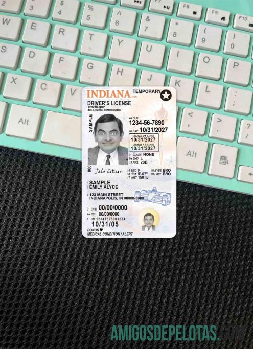 Carta de condução dos EUA Indiana com menos de 21 anos fotolook frente amostra